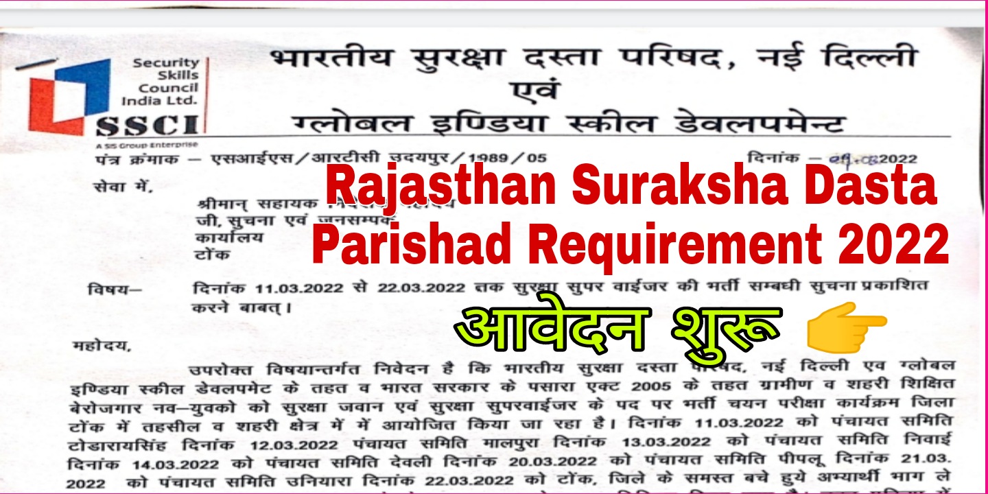 Rajasthan Suraksha Dasta Parishad Requirement 2022