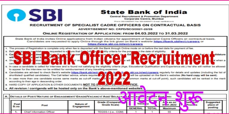 SBI Bank Officer Recruitment 2022