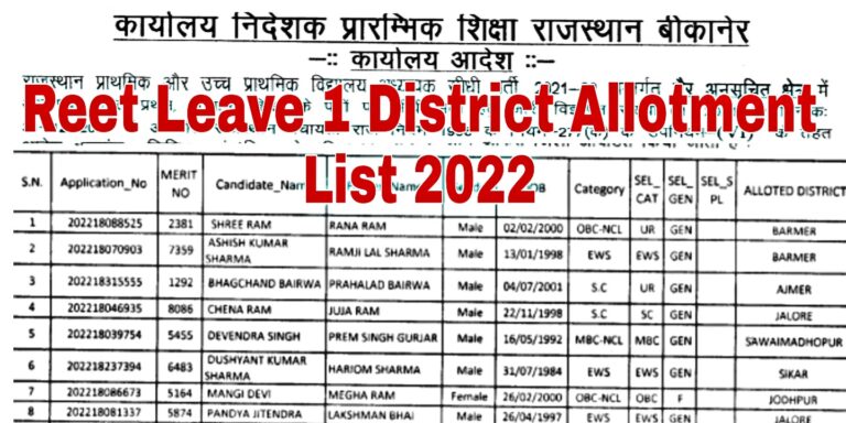 Reet Leave 1 District Allotment List 2022