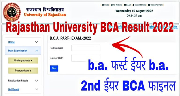Rajasthan University BCA Result 2022
