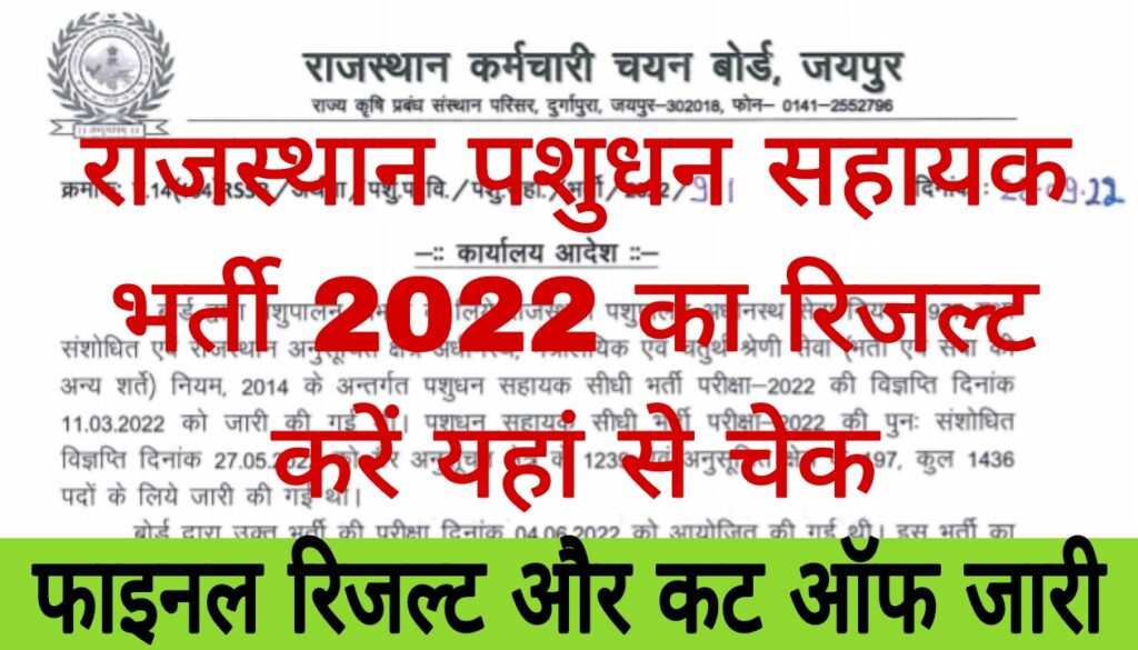 Rajasthan Pashudhan Sahayak Result 2022