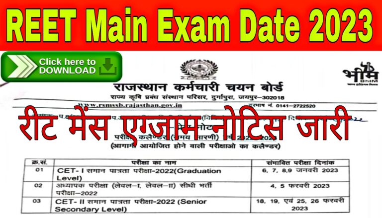 REET Main Exam Date 2023