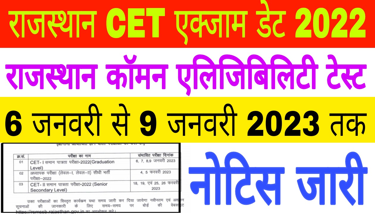 Rajasthan CET Graduate Leave Exam Date 2022