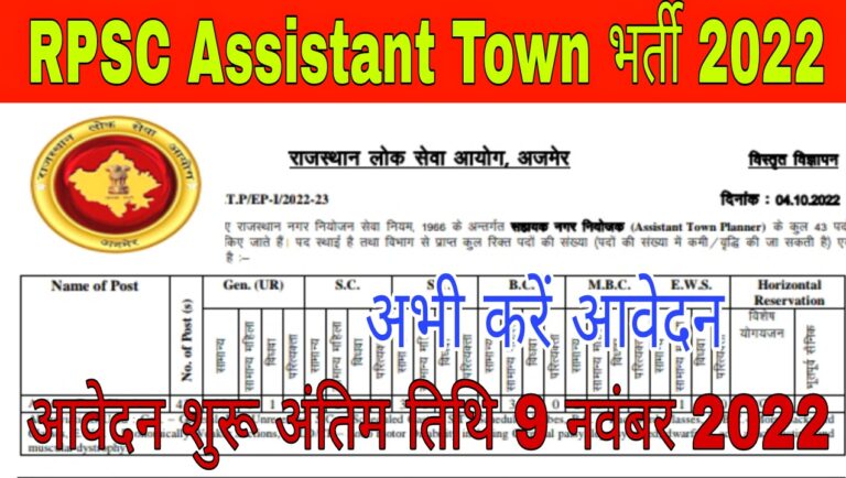RPSC Assistant Town Planner Recruitment 2022