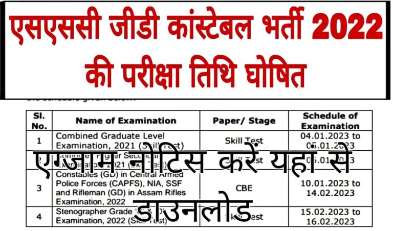 SSC GD Constable Exam Date 2022