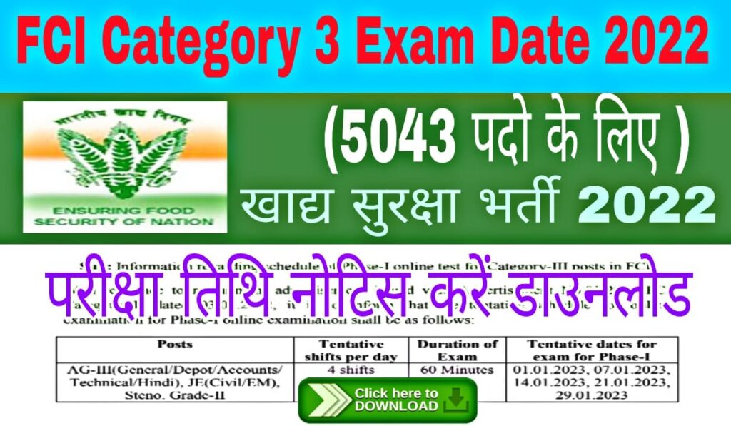 FCI Category 3 Exam Date 2022