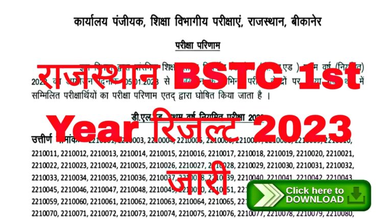 Rajasthan BSTC 1st Year Result 2023