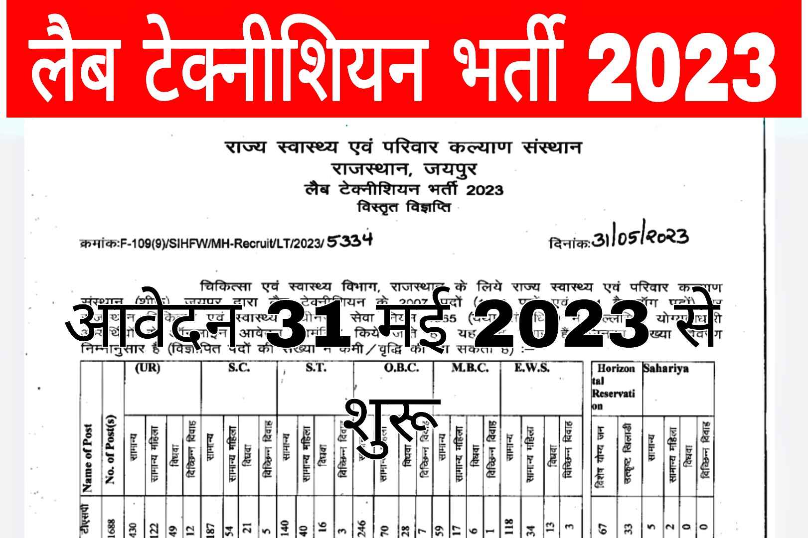 Rajasthan Lab Technician Bharti 2023