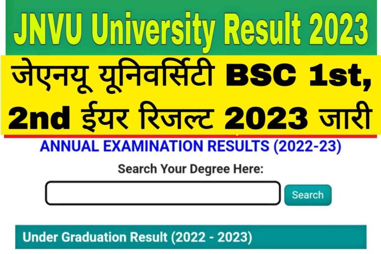 JNVU University BSC 1st Year Result 2023 Name Wise
