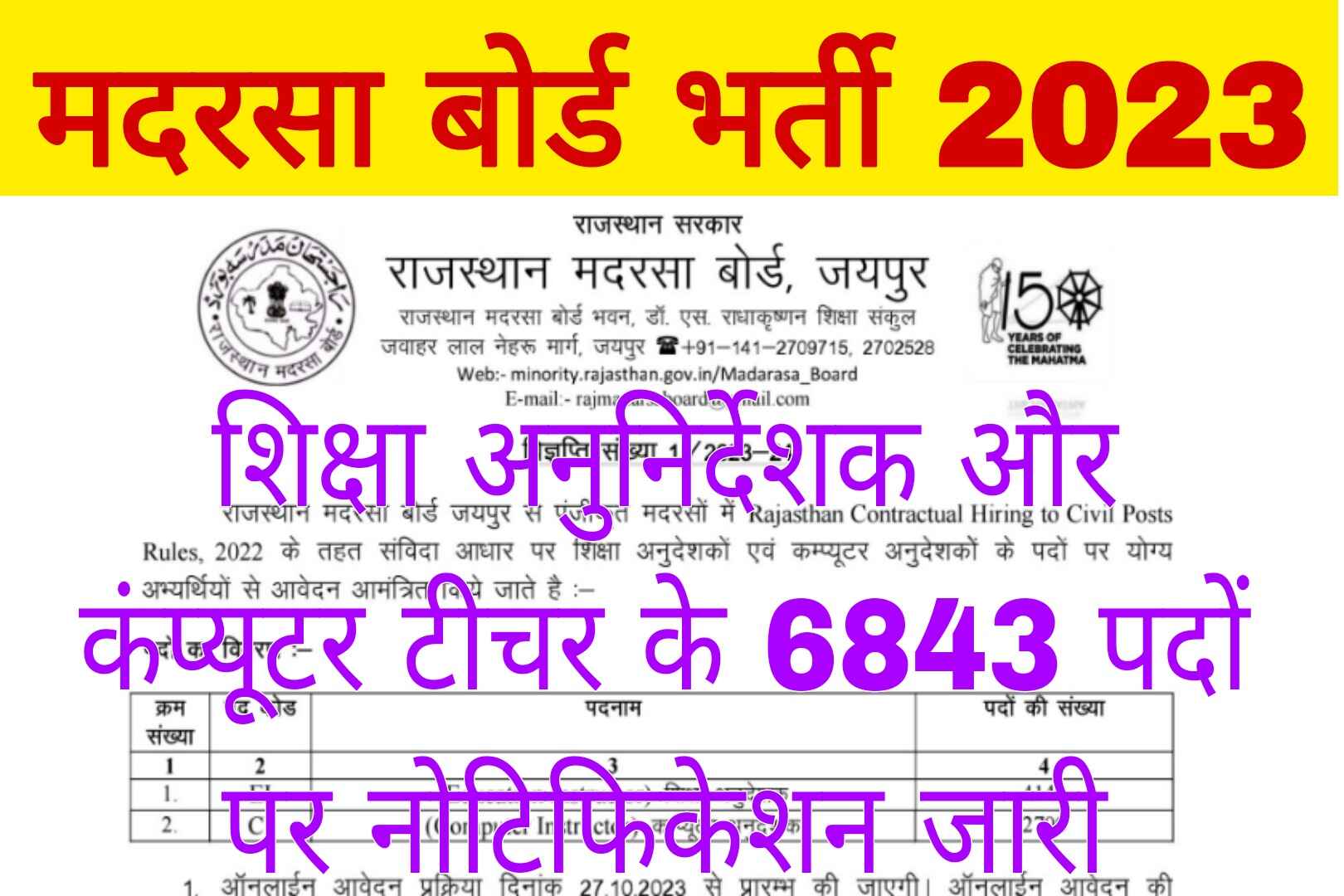 राजस्थान मदरसा बोर्ड भर्ती 2023